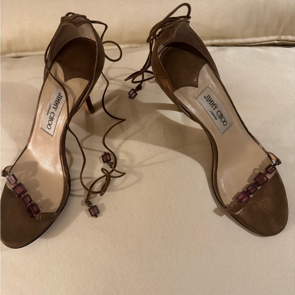 Jimmy Choo Bronze Lace-Up Heels - Picture 2 of 4